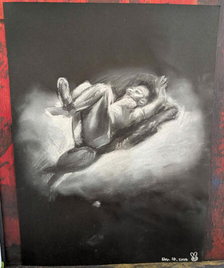 Life drawing, white charcoal